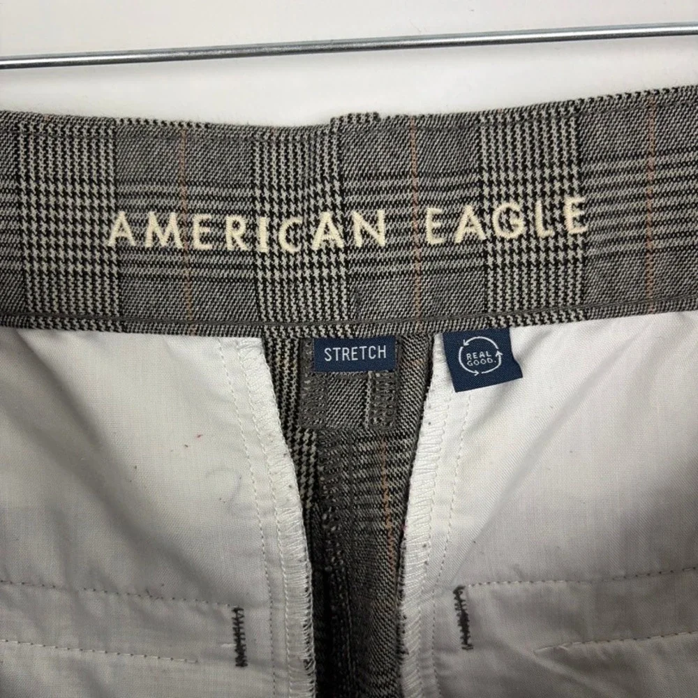 American Eagle Stretch Poppy Trouser Wide Leg Gray Plaid Academia Career Size 8